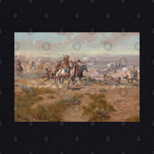 Native American Warriors Attacking The Settlers - Vintage Western American Art by Click Here For More